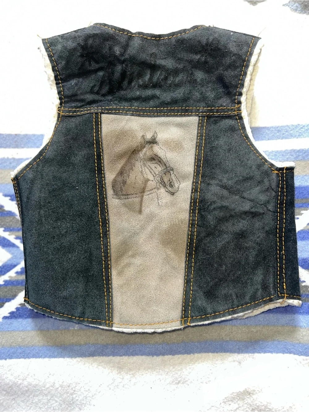 Kids Size 6 Handmade Western Horse Leather/Sherpa Vintage Styled Vest